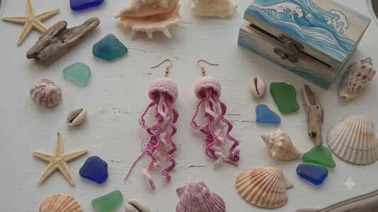 Crocheted Pink Jellyfish Earrings – Whimsical Ocean Jewelry